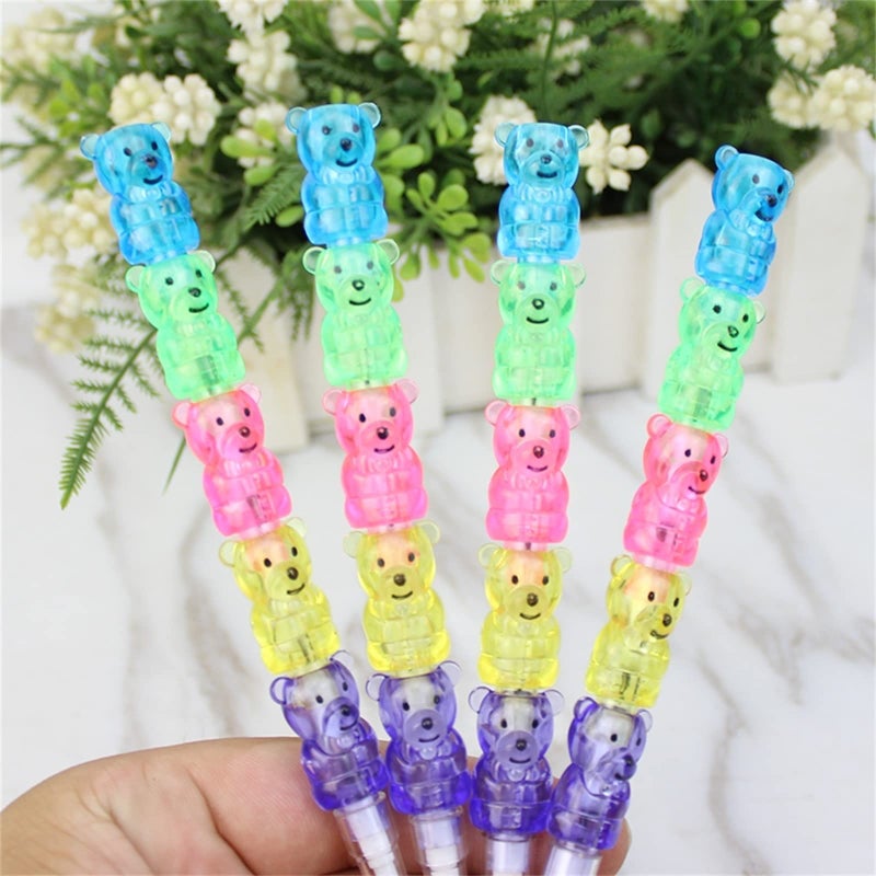 Odowalker 32pcs Stackable Pencils Plastic Bear Pencils 5 in 1 Stacking Colored Pencils with Turtle Erasers and DIY Blank Bag For Birthday Party Supplies Goodie Bag Filler School - Image 5